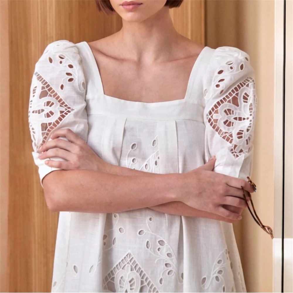 Hunter Bell Waverly Cream Eyelet Midi Dress Cotton Size Medium NWOT - Picture 8 of 15